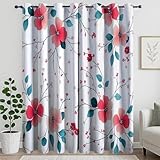 XIUWOUG Weiße Aquarell-Blumen Vorhänge, Verdunkelnde Dekovorhänge für Schlafzimmer Wohnzimmer, 2 Teilige Gardinen mit Ösen Wassermalerei Floral Druck Thermo-Stoff,Ac,140x250H cm (2 Panels)