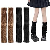 TOOINKCV 2 Paar Gestrickte Beinwärmer für Damen, Langer Winter Stulpen, Leg Warmers, Beinstulpen für Frauen Mädchen,Häkeln Beinwärme Sockenr Stulpen Damen Kniestrümpfe für Ballett(Khaki/Schwarz, 40cm)