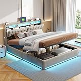 QMTXBYJ Polsterbett Doppelbett 140x200 cm, Hydraulisches Bett 140x200 mit Bettkasten und Lattenrost, Staufach-Kopfteil mit LED und USB Ladestation, Stauraumbett Funktionsbett aus Massivholz und Samt