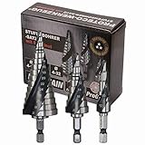 Proteco-Werkzeug® HSS Titan TIN TiALN Profi Stufenbohrer Konusbohrer Schälbohrer Metallbohrer Set 3-tlg. mit Schnellspannschaft für Bohrmaschinen