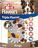 8in1 Triple Flavour Rings M/L Snacks für Hunde - Kausnacks zum Spielen und Kauen mit extra viel Fleisch, 120g Beutel (2 Doppelringe)