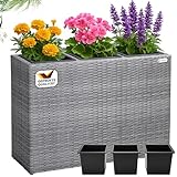 Casaria® Blumenkasten 3 Innentöpfe Polyrattan Herausnehmbar Wasserablauf Outdoor Rechteckig Pflanzkasten Blumentopf Hochbeet Pflanzkübel Grau