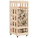 Eleganz Kaminholzregal mit Rollen - Massivholz Kiefer 40x49x110 cm - Stabiles Brennholzregal für Kaminofen, Feuerstelle & Garten - Praktische Lagerlösung mit Rollen