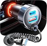 LISEN 65W Zigarettenanzünder USB C 1.5M kfz ladegerät USB C Spiralkabel Schnell Auto ladegerät PD&QC3.0ladekabel Auto Handy 12V USB Adapter Verteiler Steckdose für iPhone 16 15 Pro Max, Samsung S25