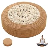 Heidouse Bodenkissen Baumwolle rund 15.7x15.7x12.4 in gewebten Meditationstruppen Kissen Boho einfache Art atmungsaktive Bodenkissen für Yogafensterpolster Tatami Kissen (Khaki), Stuhlpolster