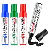 Deepton Permanentmarker, Schwarz, Rot, Blau, Grün 4 Farben Permanent Marker, 3-10 mm Keil-Spitze Wasserfest, Wischfest, Farbecht Schnell-Trocknend für Glas, Kunststoff, Metall, Holz (4 Farben, 10mm)