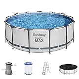 Bestway Steel Pro MAX Frame Pool Komplett-Set mit Filterpumpe Ø 396 x 122 cm, lichtgrau, rund