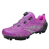 PENXZT Fahrradschuhe Damen MTB Schuhe Mountainbike Schuhe Kompatible SPD Cleats Atmungsaktive Outdoor-Fahrradschuhe,Lila,39 EU