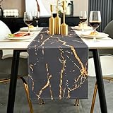 Jayusaror Tischläufer Modern Herbst Grau und Gold Leinen Marmor Goldene Textur Abstrakte Kunst Waschbarer Tischläufer für Kaffee, Esszimmer, Kommode, Beistelltisch, Schlafzimmer, 33 x 183 cm
