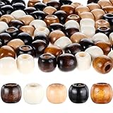 Andibro 100 Stück Holzperlen,5 Farben Große Löcher Fass Holzperlen Natürliche Holzperlen zum Basteln Holzperlen für Dreadlocks Haarzopfperlen Makramee Perlen für die Herstellung von Schmuck