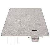 SONGMICS Picknickdecke, 200 x 200 cm, mit 4 Erdankern, groß, Campingdecke, für Park, Garten, Strand, wasserdicht, maschinenwaschbar, faltbar, Khaki mit tropischem Farn GCM010B02