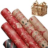 Weihnachts Geschenkpapier Rollen | 5 Stück Weihnachtspapier für Weihnachten - Festliches Einwickelpapier Für Geburtstag Feiertage Party Zuhause Kollegen Familie Freunde