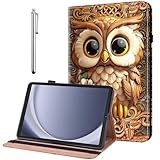 YiChZhe Hülle für Samsung Galaxy Tab S11 (2025) Stoßfest Schutzhülle mit Verstellbarem Ständer Kartenfach Stifthalter Cover, Braun Eule