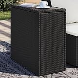 Homgoday Garten-Beistelltisch mit Glasplatte Schwarz 58x27,5x55cm Rattan Tisch Gartentisch Balkontisch Couchtisch Loungetisch für Balkon Terrasse Garten