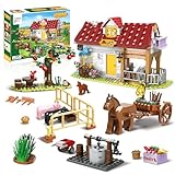 INVITOP Ideas Friends Bauernhof Konstruktionsspielzeug, Bauernhof-Spielzeug mit 6 Tieren, Plus Kutsche, Brunnen, Obst, Landwirtschaftliche Tools, Geschenk für Mädchen, Jungen und Kinder ab 6 Jahren