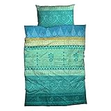Traumschlaf Satin Bettwäsche Indi türkis aus 100% ägyptischer Baumwolle mit Reißverschluss im orientalischen Stil 135x200 cm + 80x80 cm