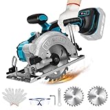Akku Kreissäge Kompatibel mit Makita 18V Lithium-Akku, Bürstenlose Mini-Kreissäge Handkreissäge mit 2 Sägeblättern(125mm), mit Diagonal Schneiden, 6200RPM, Ideal für Schneiden Holz (Ohne Akku)