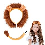 ACWOO Löwe Stirnband Schwanz Set Tier Kostüm Set Halloween Kostüme Plüsch Löweohren Löweschwanz Cosplay Set Haarreifen Löwe Tierohren Schwanz Set Haarspange Headwear Damen