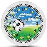 K&L Wall Art Fußball Lernuhr Kinder Wanduhr Junge lautlose Kinderuhr modern Mädchen Jungenuhr ohne Tickgeräusche (Blau, Grün, 30 cm)