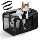 Conlun Katzentransportbox,Weiche Katzentransporttasche mit 4-seitigem Netz, Flugzeugtaugliche Katzentasche für Kleine&Mittelgroße Katze Kätzchen Welpen bis 6 Kg, Hundetransportbox Faltbar-M, Schwarz