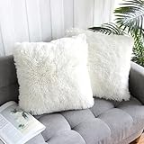 DJDEA Kissenbezüge 2er Set - Kuschelkissen Flauschig Kissen 40x40 Bezug - Künstlich Pelz Sofakissen - Dekorative Dekokissen - Kissen Flauschig Kissenbezug für Sofa 40x40 cm (Weiß, 40 x 40 cm)
