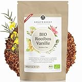 Rooibos Vanille Bio Tee, 100g cremig süß, lose, mit echten Vanilleschoten, zu 100% rein und geprüft, aus kontrolliert biologischem Anbau, ohne Koffein, Premium Gräfenhof Tee