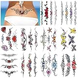 10 Blätter Fake, Temporäre Tattoos, Rose Blume Tattoo Arm Tattoo, Klebe Tattoos Erwachsene Tattoo Tatoos Aufkleben Damen Fake Tattoo Frauen, Sexy Rosen Schmetterling,Frauen Arme Tattoo