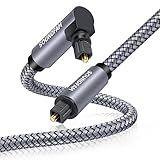 SOUNDFAM 90 Grad Optisches Audiokabel 2M, Rechtwinkliges Optisches Toslink Kabel 360° Frei Drehbarer Stecker Digitales Optisches Audiokabel Stecker zu Stecker für Soundbar, TV-Grau