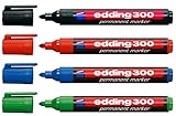 edding 4er Set Permanentmarker 300, nachfüllbar, 1,5-3 mm [Grundfarben] schwarz, rot, blau und grün