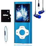 Hotechs MP3-Player/MP4-Player, MP3-Player mit 32 GB Speicherkarte, schlankes Design, digitales LCD-Display, 4,6 cm (1,8 Zoll) Display, FM-Radio (Blau)