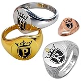 Personalisierter Ring für Männer Frauen Anfangssiegelring Gold Anfangsring Sterling Silber Siegelring Gravierte Ring Personalisiertes Geschenk Oval Goldring Geburtstagsgeschenk