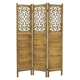 ML-Design Paravent Raumteiler 3-teilig Tokio, Natur, 170x121 cm, aus Holz, Faltbarer Raumtrenner Innen, freistehend, Umkleide Sichtschutz, Trennwand 3 Paneele, Stellwand Sichtschutzwand Schlafzimmer