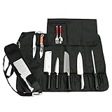 QEES Kochmesser-Rolle 17 Slots Schwarz Multifunktionale Messertasche mit Schulter wasserdichte Oxford-Tuch Enge und waschbar DD14