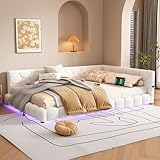 FEZTOY Polsterbett 140x200 mit LED und USB-Anschluss, Bettgestell mit Lattenrost,Tagesbett Schlafsofa Bett Bettsofa Gästebett Jugendbett Einzelbett, ohne Matratze (Weiß, 140x200)