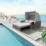 Jigichu Polyrattan Gartenmöbel für 2 Personen, Gartensofa, Loungesofa, Abnehmbare Markise,Polyrattan und Schwamm,Grau