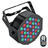 GdjRttk RGB LED Par Strahler, 72W Bühnenlicht mit Fernbedienung und DMX 7CH, 36 LED Partylicht mit 7 Beleuchtung Modi für Disco Partys Bar Halloween Weihnachten