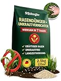 Natureflix Rasendünger mit Unkrautvernichter extra stark | 2,5kg für 125m² | 2-in-1 | Der Rasenunkrautvernichter vernichtet Klee, Löwenzahn & mehr | für dichten, grünen Rasen im Frühjahr & Sommer