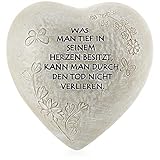 com-four® Grab-Dekoration in Herz-Form - wetterfester Grabschmuck mit Schmetterlingen - verzierter Trauerstein mit Gedenkspruch - Gedenkstein mit Aufschrift