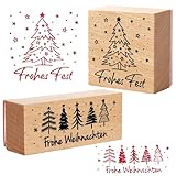 BOFUNX 2 Stücke Weihnachten Stempel Holzstempel Frohe Weihnachten Motivstempel Textstempel Weihnachtsstempel für Karten Geschenkpapier Scrapbooking