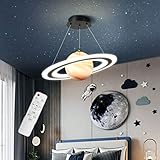 DROMEZ LED Hängelampe Kinderzimmer, 40W Kinderzimmer Lampe Pendelleuchte Schlafzimmer Planet mit Fernbedienung, 50CM Saturn Schlafzimmerlampe Hängeleuchte Dimmbar Rund für Jungen Mädchen