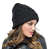 Petalum Strickmütze für den Winter, für Damen und Herren, schick, Strickmütze, warm, dick, Fleece, Komfort, atmungsaktiv, lässig, Unisex, für Freizeit, Alltag, Schwarz , One size