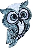 HHO Aufnäher Eule mit schönem grauem Aufnäher, bestickt, zum Aufnähen, Aufbügeln für Kinder, für Taschen, Jacken, Jeans, Kleidung