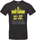 Herren T-Shirt Dortmund You'll Never Walk Alone YNWA Jahreszahlen Schwarz Gelb Ruhrpott Finale und Stadion aus Baumwolle Damen Unisex Pokal Farbe Schwarz, Größe XL