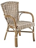 Kobolo Rattansessel York kubu Grey, 55x50x86 cm, Grauer Korbstuhl mit Armlehnen aus Naturmaterial, Rattanstuhl robust & stilvoll, ideal für Küche, Esszimmer oder Wintergarten