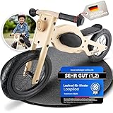 LOOPILOO Kinder Laufrad ab 2 Jahre bis 30kg, Balance Bike aus Holz, Rahmentasche, [höhenverstellbarer Sitz], Lauflernrad, 12 Zoll, [spielerische Förderung], Kind fördern