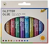 folia 574 - Glitter Glue, Klebestifte mit Glitzer, 10 Stifte sortiert in 10 Farben, je 9,5 ml - zum Bemalen und Verzieren