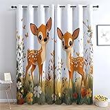TZKRWRH Gardinen Vorhang kurz Gardine Blumen Karikatur-Tiere Vorhänge Muster mit Ösen in Schlaufenschal für Wohnzimmer Schlafzimmer Kinderzimmer-H160 x B100 cm (2er Pack)