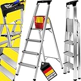 𝐂𝐑𝐀𝐅𝐓𝐅𝐔𝐋𝐋 Alu Stehleiter CF-133B | 𝟑 𝐉𝐀𝐇𝐑𝐄 𝐆𝐀𝐑𝐀𝐍𝐓𝐈𝐄 - Klappleiter mit Ablage - Haushaltsleiter - Aluleiter - 150 Kg - Leiter - Trittleiter klappbar - 3-6 Stufen (4 Stufen)