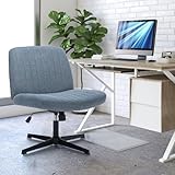 COLAMY Breiter Bürostuhl, Gepolsterter Armloser Schreibtischstuhl Drehbarer Home Office Stuhl 115° Wippfunktion Ergonomischer Computerstuhl für Home Office, Schminken, Gaming (Kreuzfuß, Blau)