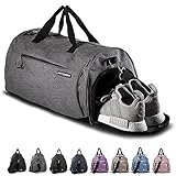Fitgriff® Sporttasche & Reisetasche für Damen und Herren - mit Schuhfach & Nassfach - Tasche für Sport, Fitness & Reisen - Trainingstasche, Gym Bag (Grau, 58 x 31 x 31 cm (Medium))